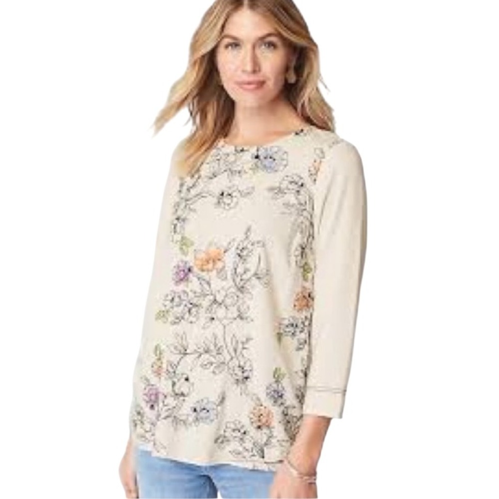 J Jill Shirt Women 4X Ivory Botanical Gardens‎ Embroidered Linen Blend Top Boho